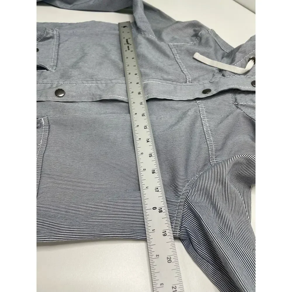 So Pinstriped‎ Long Sleeve Snap Button Field Hooded Jacket Blue/White Women's M